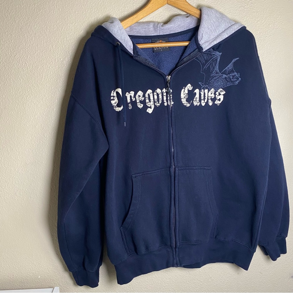 Prairie Mountain Oregon Caves Hoodie Zip Up Sweatshirt Navy Blue Graphic Large